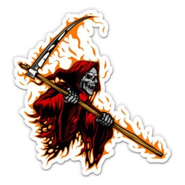 Death Grim Reaper Flames - 3" Vinyl Sticker - for Car Laptop Water Bottle Phone - Waterproof Decal
