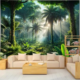 FENDROM Mystic Jungle Tapestry Rainforest Backdrop Green Tropical Wall Hanging with Palm Leaves Extra Large Wall Art for Bedroom Living Room Decor