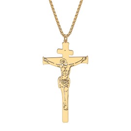 OUSIO Stainless Steel 18K Gold Plated Jesus Necklace Cross Crucifix Bible Prayer Pendant Jewellry For Christian Women Christmas Easter Gifts (18K Gold Plated)