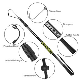 SAN LIKE Telescopic Fishing Gaff Aluminum/Fiberglass Pole with Nonslip Rubber Handle Stainless Steel Hook with M8 Screw