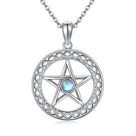 YFN Pentagram Pentacle Necklace 925 Sterling Silver Pentagram Pentacle Moonstone Pendant Necklace Pagan Wiccan Jewelry for Women Gifts