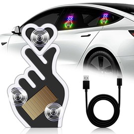 Finger Heart Car Window Light, Solar-Powered Wireless LED Heart Shape Neon Light Switchable Modes Solar Heart LED Ambient Light for Romantic Car, Outdoor Decor, Couple (RGB 1pcs)