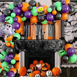 Decoración Traje de Globo de Halloween,Traje de Globo de Arco de Lluvia Naranja Negra es un Globo Decorado para Fiestas. (W1- Halloween 3)