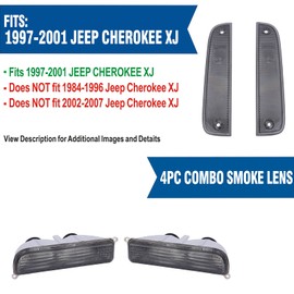 Azumka Fits for Jeep 97-01 XJ Signal Lights - Combo Smoke Bumper Turn Signal + Corner Side Marker Lamps Set (Left + Right) Compatible with 1997-2001 Cherokee XJ Chassis (Smoke 4 Pieces)