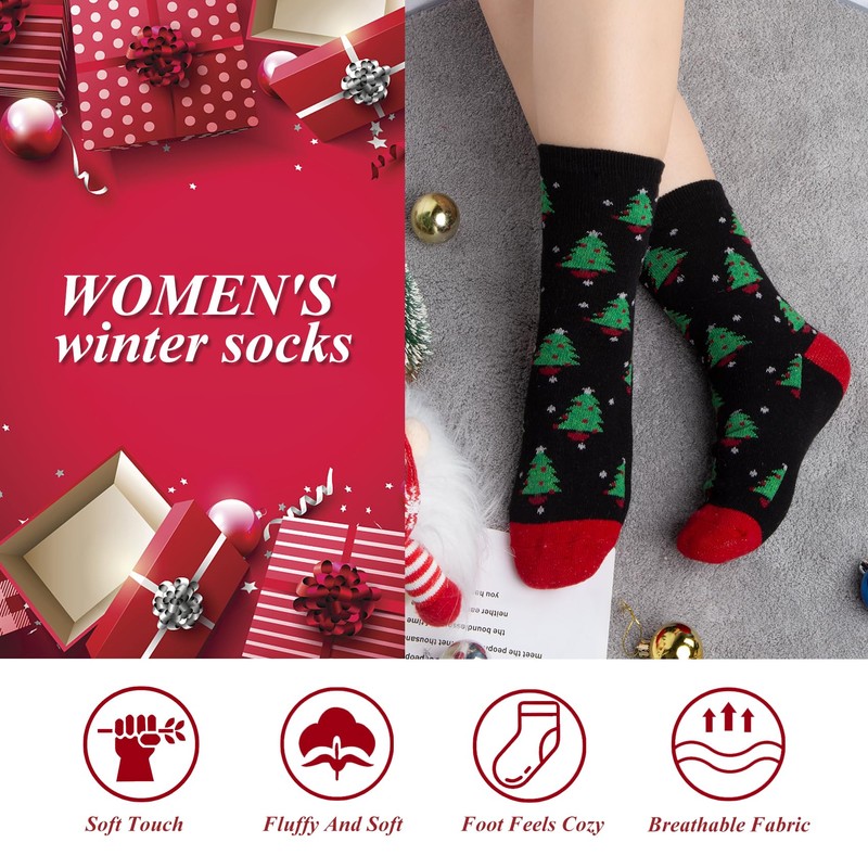 5 Pairs of Women's Wool Socks, Thick Socks for High-Quality