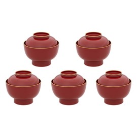 Yam002-5 Set of 5 Guests Yamanaka Lacquerware Zoni Bowl Soup Bowl with Lid Large Daimyo Shubuchi Gold Coated 13.5 fl oz (400 ml) Dishwasher Safe Japanese Tableware Yamanaka Lacquerware Traditional