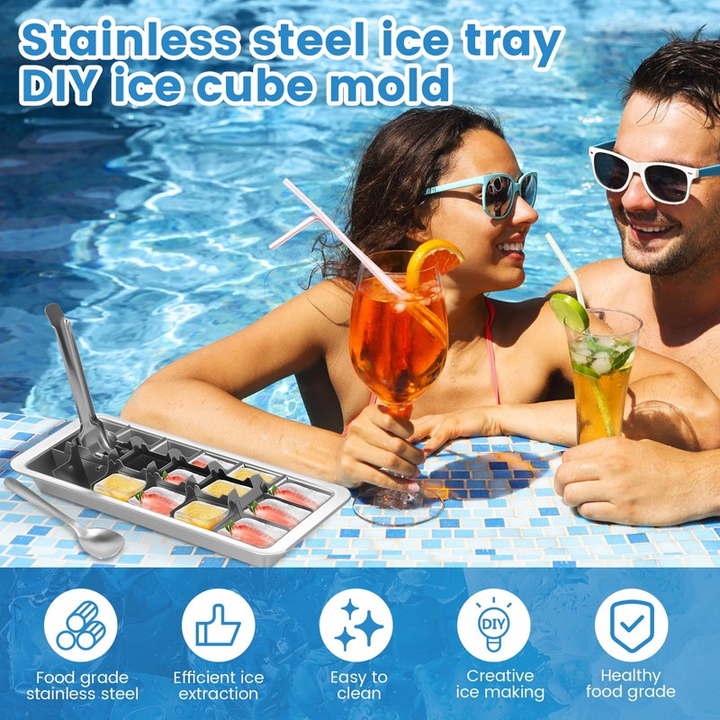 304 Stainless Steel Ice Cube Tray with Spoon and Easy