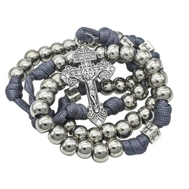 Nazareth Store Paracord Rosary Necklace Stainless Steel Silver Beads Durable Strong & Heavy Rugged Cord Catholic Rosary with Pardon Cross