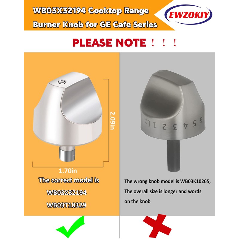 WB03X32194 WB03T10329 Cooktop Burner Knob Compatible GE Cafe Series Gas