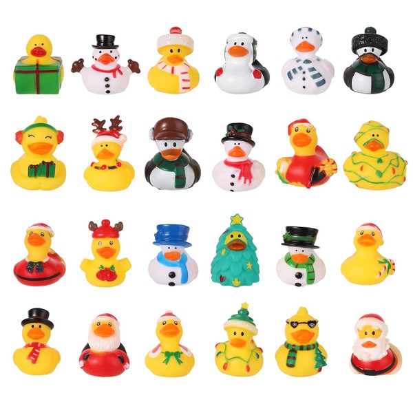 Pack of 24 Christmas Rubber Ducks, Various Rubber Ducks, Funny Creative Rubber Bath Ducks, Water Plays, Bath Ducks, Toy for Children, Christmas Party, Home, Car Interior Decoration (24 Styles)