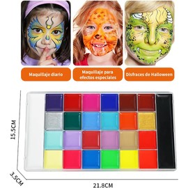 FINYQBET Juego Pintura Facial y Corporal - Con 10 Pinceles, Fácil de Usar y Quitar, Colores Vivos , Ideal para Cumpleaños, Cosplay y Maquillaje Artístico para Niños y Adultos (Óleo, 26 Colores)