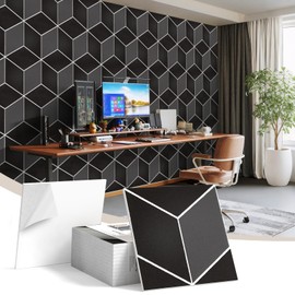 12Pack Acoustic Panels, Self-Adhesive Sound Proof Panels for Walls, Decorative 3D Textured Printing Sound Dampening Panels Sound Absorption Tiles for Studio, Office, Home, 12×12×0.4", Black