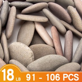 [About 97 PCS - 105 PCS](18 Pounds) Painting Rocks,2.33"-3.72" River Rocks,DIY Rocks,Flat Rocks,Craft Rocks,Natural Stones