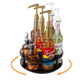 YUNNO Rotating Coffee Syrup Organizer 7 Bottles Coffee Syrup Rack for Countertop Acrylic Syrup Bottle Holder Stand for Coffee Bar Station, Turntable Wine Display Tray