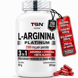 Arginina Platinum 2100mg por porción | L Arginina + L Citrulina + Beta Alanina | Pre Workout | Pre Entreno sin Cafeina | Precursor de Oxido Nítrico | 
