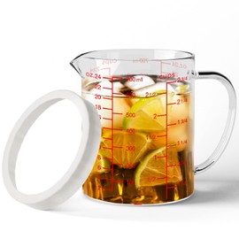 77L Glass Measuring Cup, 2 3/4-Cup/700 ML Liquid Measuring Cups, Measuring Cup With Handle and V-Shaped Spout, Glass Beaker with Three Scales (OZ, Cup, ML), Dishwasher/Freezer/Microwave Safe