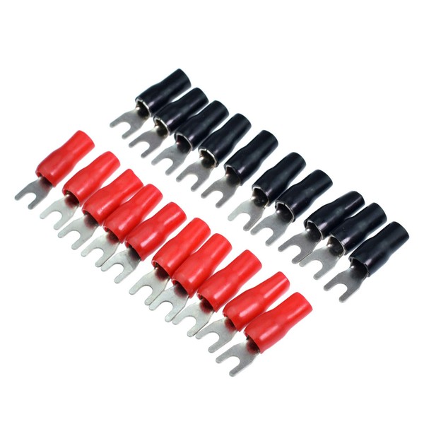 20pcs バリアスペードフォーク端子コネクタ4 GA AWGゲージ赤と黒のカバーを圧巻
