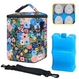 Breastmilk Cooler Bag with Ice Pack Fits 4 Baby Bottles Up to 9 Ounce Insulated Baby Bottle Bag Breast Milk Cooler on The Go with Strap Baby Bottle Cooler Bag for Nursing Mom Daycare or Travel