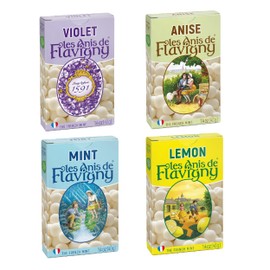 Les Anis de Flavigny Candy Mints, The French Mints, Vegan, Non-GMO, Made in France, Anise, Lemon, Mint, and Violet Flavors, 40g Box, 4-Pack
