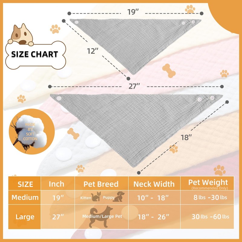ICEMOOD Dog's Bandanas Solid Color Cotton Pet Scarf with Adjustable