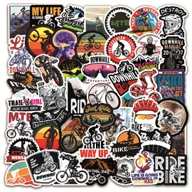 Bicycle Sticker Pack of 50 Vinyl Decals for Mountain Bikes, Road Bikes, BMX, Helmets, Water Bottles
