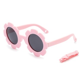 Toumett Baby Sunglasses with Strap,Flexible Polarized Baby Sunglass with Cute Flower,Outdoor Sunshade UV400 Protection,for Newborn Infant Girls Boys 0-24 Months
