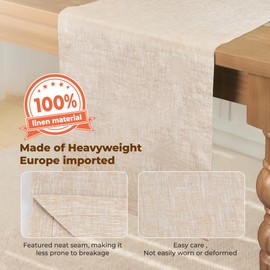 BETRIC 100% Pure Linen Table Runner - 14 x 72 Inch Dresser Scarf for Farmhouse Dining Table, Perfect for Fall, Thanksgiving, and Christmas -Athena -Champagne Beige