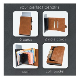 slimfin® Slim Wallet with Coin Compartment - Card Holder - Men's Wallet - Wallet - Wallet - Card Holder Small / Mini with RFID Protection - Unisex, Lightbrown, Minimalist