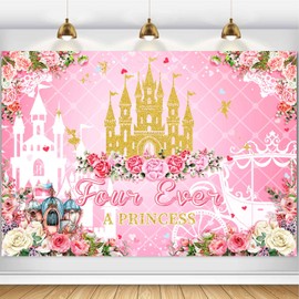 HANSHUAI Four Ever a Princess Backdrop Pink Princess 4th Birthday Party Photography Background Girls Fairy Castle 4 Years Old Bday Decor Banner Portrait Photo Booth Studio Props 7x5ft FU026DX