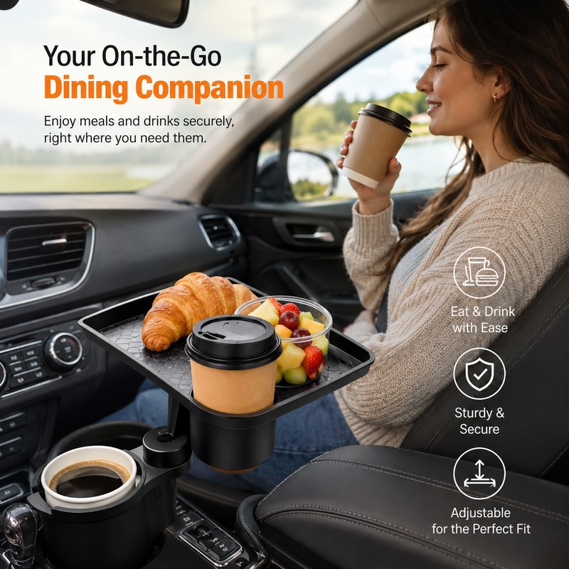 Car Cup Holder Tray for Road Trips – Adjustable Double