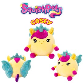 SquishPets Galupy Rainbow Unicorn Casey Cuddly Toy, 19 cm with Glitter Wings, Crown & Horn, for Cuddling and Playing