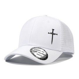 Christian Hats for Men Women,Jesus 3 Nail Cross Hat Christian Religious Gifts for Birthday/Christmas,White