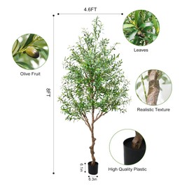 Faux Olive Tree Artificial Indoor 8 FT - Borojinmed Fake Olive Tree with Lifelike Branch & Realistic Leaves & Plump Fruits, Tall Artificial Trees for Home House Office Decor Indoor(8ft).