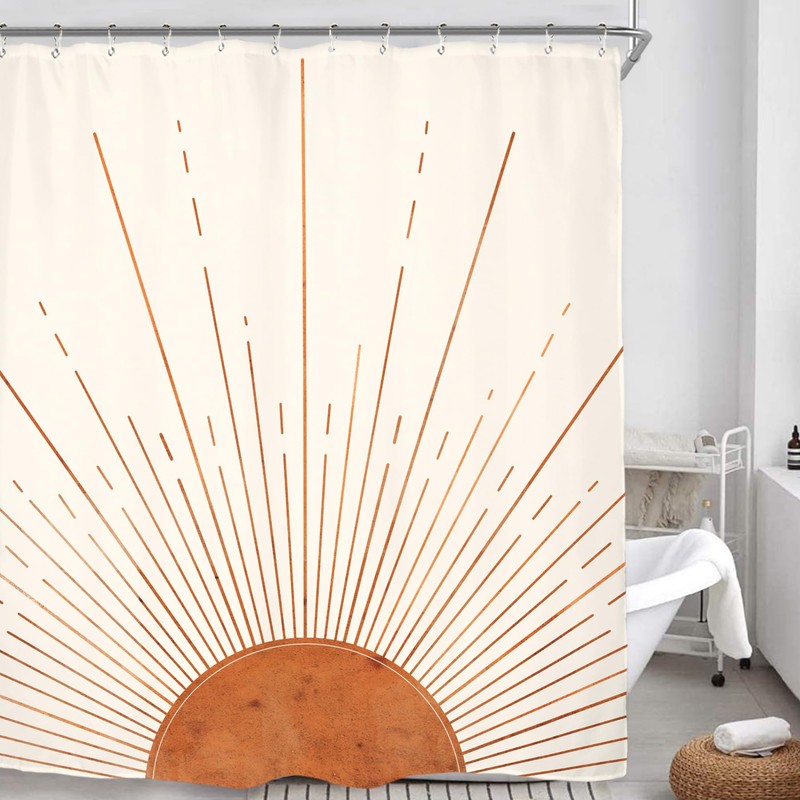 Miyotaa Rust Sun Abstract Shower Curtain Set 60Wx71H Inches Minimalist