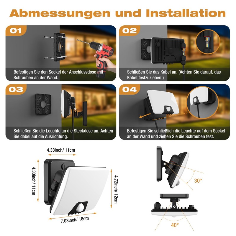 vighep 24 W LED Spotlight with Motion Sensor Outdoor, IP65