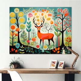 DesignQ Abstract Midcentury Wall art decor, Midcentury wall art, Mid Century Mod Nature A Green Oasis I, Green Mid-Century Modern Canvas wall art, 32x24 inches