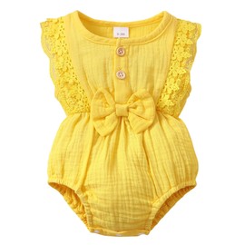 CVXV Infant Baby-Girls Romper Solid Ruffle Sleeveless Bodysuit Baby Kids Sunsuit Bubble Tops,Yellow,9-12 Months