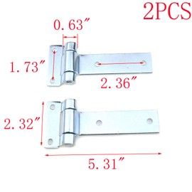 MY MIRONEY 5.31" x 2.32" Strap Tee T Hinge Carbon Steel T Hinge for Garage Barn Door Gate Shed Cargo Trailer Truck Pack of 2