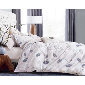 Swanson Beddings Elegant Leaves 3-Piece 100% Cotton Bedding Set: Duvet Cover and Two Pillow Shams (King)