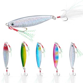 Metal Sea Fishing Lures,5PCS Fishing Spinners Sequins Spoons with Treble Hooks,Shiny Sea Sinking Hard Baits for Trout Bass Pike Perch 30g*5pcs