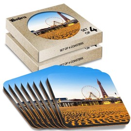 8 x Square Coasters - Blackpool Tower England UK Holiday Cork Backed MDF Glossy Tea Coffee Accessory #50296