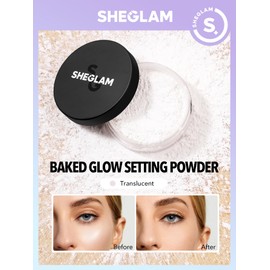 SHEGLAM Baked Glow Setting Powder Oil Control Loose Face Powder Translucent Pore-Less Flawless Smooths Fine Lines Glowy Powder - Translucent