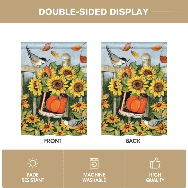 Fall Flag 28 x 40 Double Sided, Pumpkins Sunflower Large