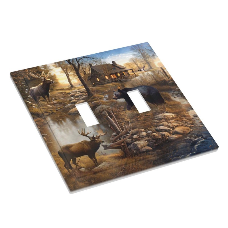 Wpshijia Bear Moose Lodge Woodland 2 Gang Light Switch Plate