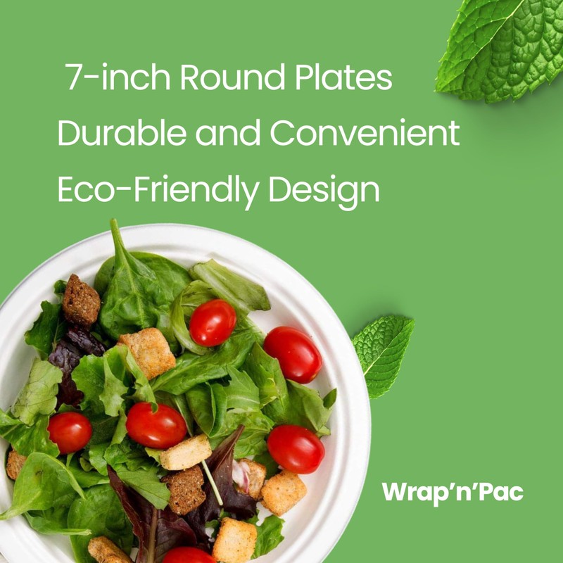 Wrap n Pac 7 inch Round Disposable Biodegradable Bagasse Sugarcane
