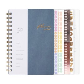 TSFPapier Undated Academic Year Weekly and Monthly Planner for 2024 and 2025, 6.1 x 8.2 inch Spiral Notebook with Tabs, Thick Paper, Twin-Wire Binding, Inner Pocket, Stickers Reef Blue