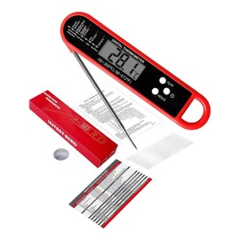 HFLYJPYW Meat Thermometer Digital for Grilling and Cooking - Waterproof Ultra-Fast Instant Read Food thermometers with Backlight & Calibration for Kitchen, Deep Fry, BBQ, Grill LCD(Red)