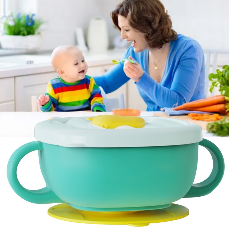 Toddler Suction Cup Bowls with Lids Prevent Falling Stainless Steel