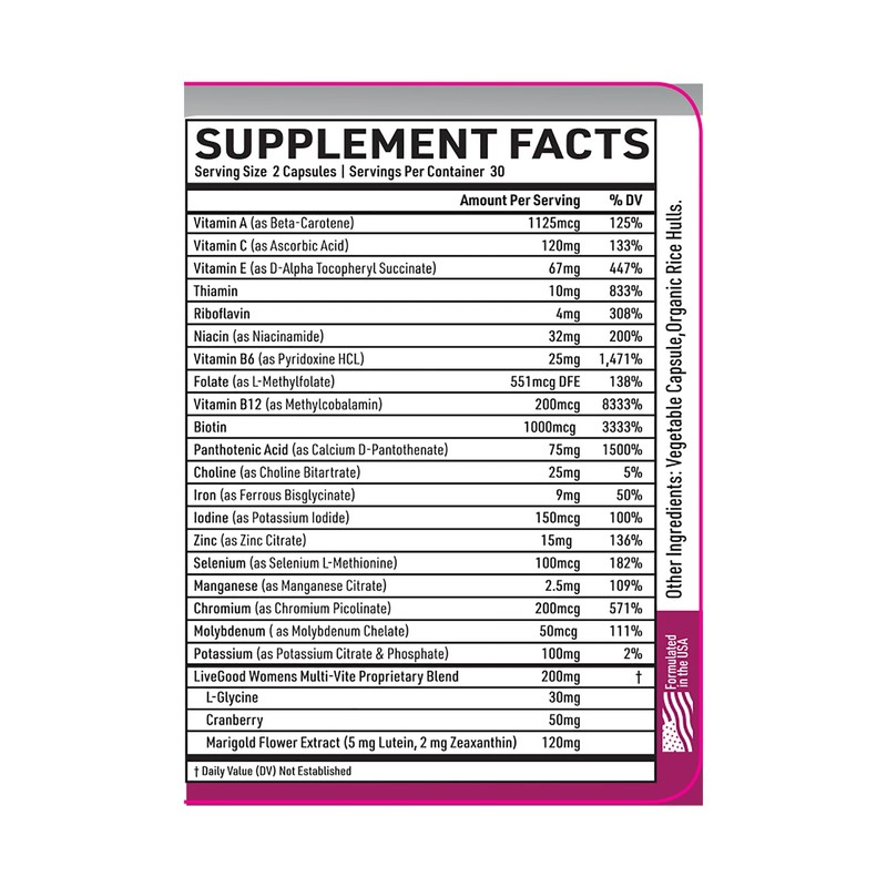 LIVEGOOD™ Women's Bio-Active Complete Multivitamin with Iron, Vitamin A, B12,