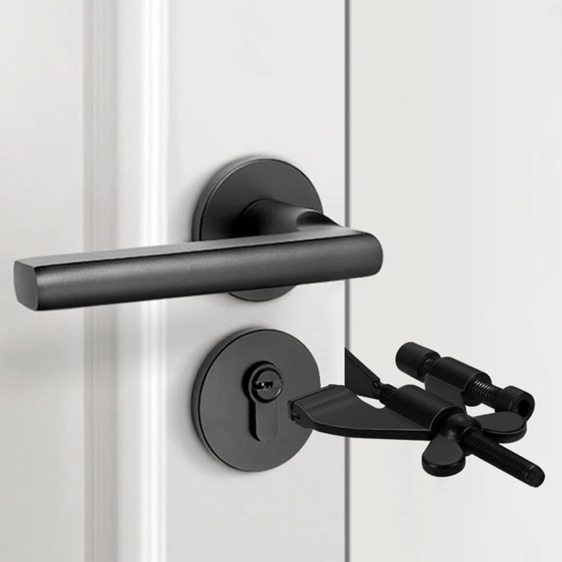INIRET Black Adjustable Heavy Duty Portable Door Lock,Security Device for